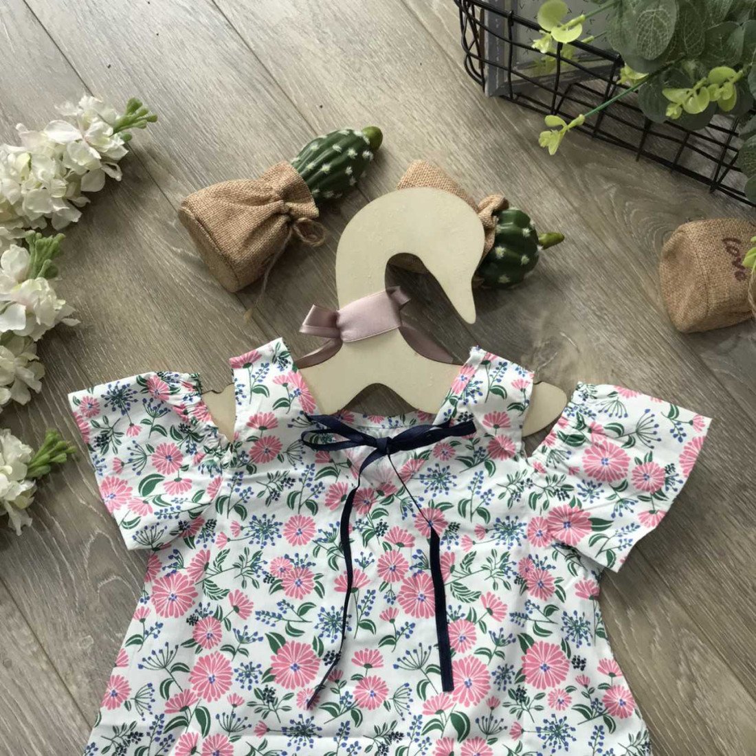 Váy hoa tay trễ nơ buộc size 4 -8  - VT20285-